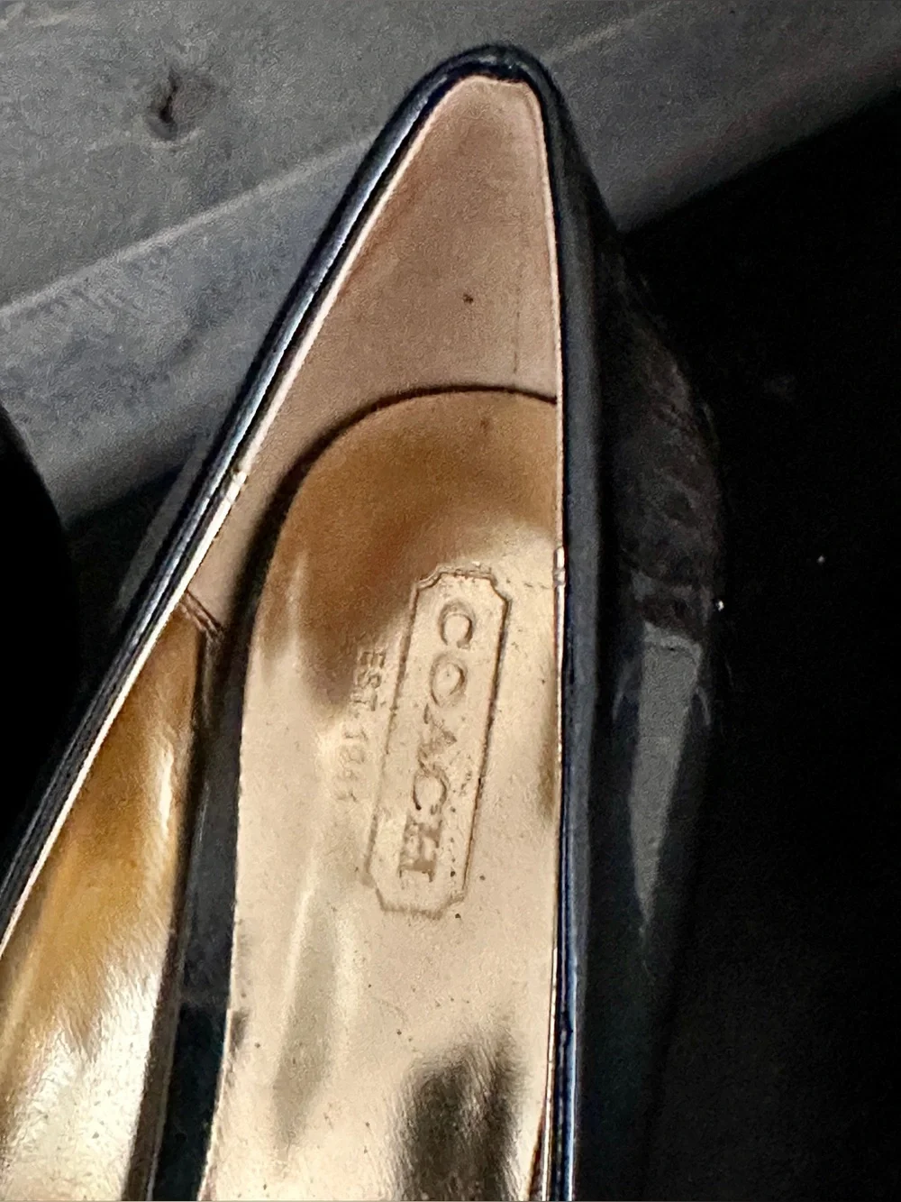 Coach Black Patent Leather High-Heel Pumps with Gold Insole • Size 7.5 • EUC